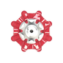 Top view of red Pulsar golf spike on a white background