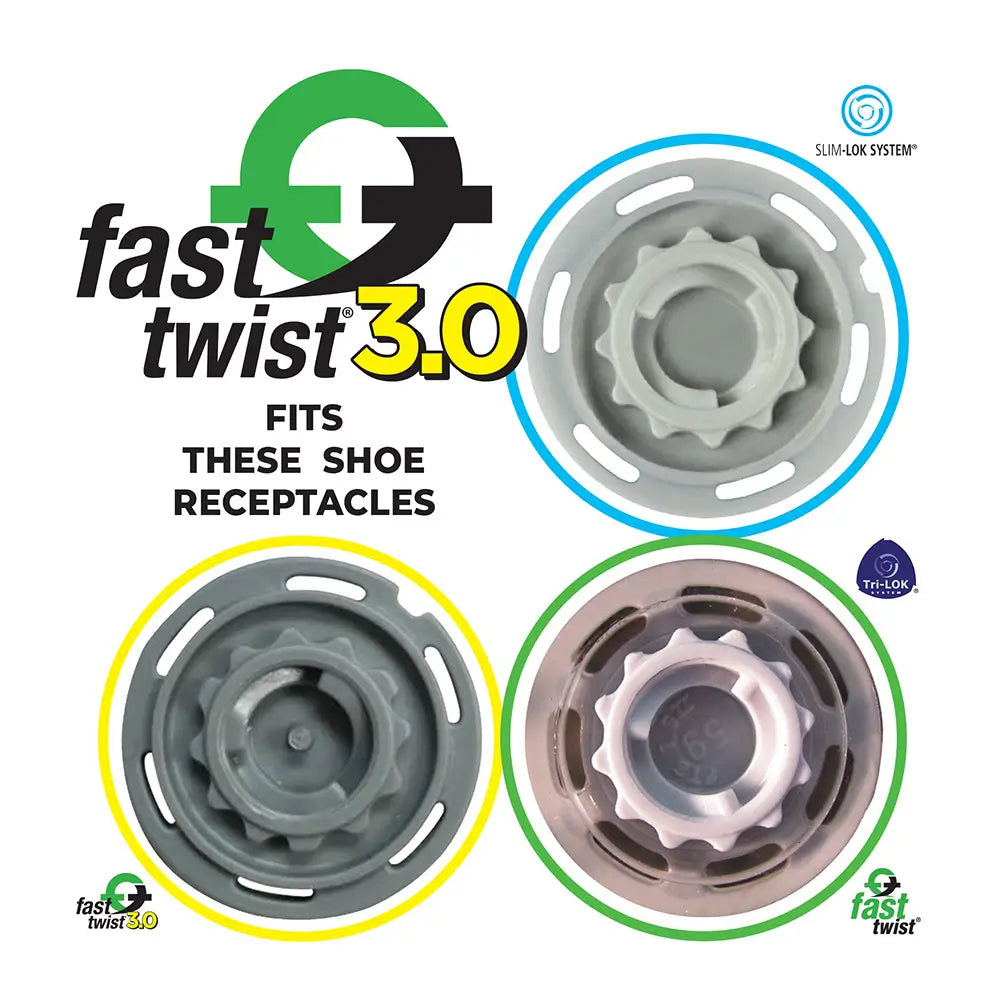 Fast Twist 3.0 shoe receptacle components with branding on a white background