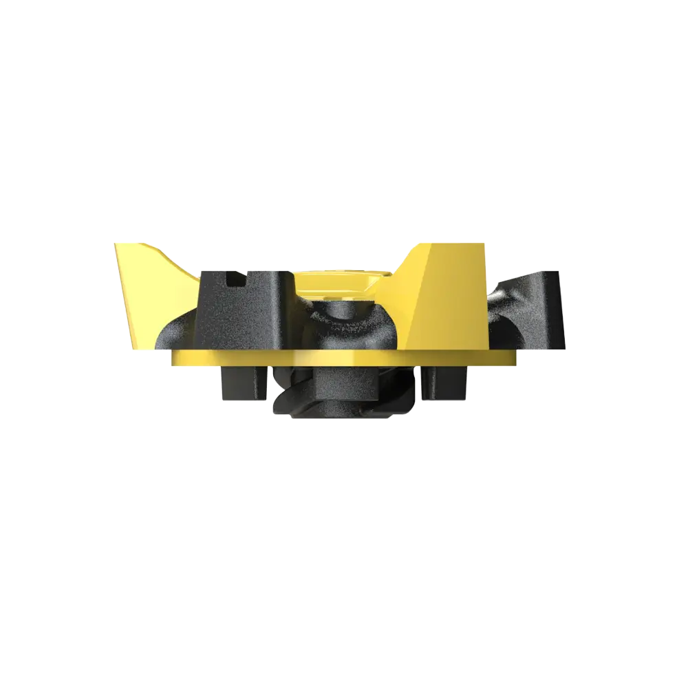 Side angle of the yellow and black Scorpion Stinger Golf Spikes