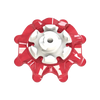 Top view of red Pulsar golf spike on a white background