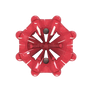 Bottom view of red Pulsar golf spike on a white backgr