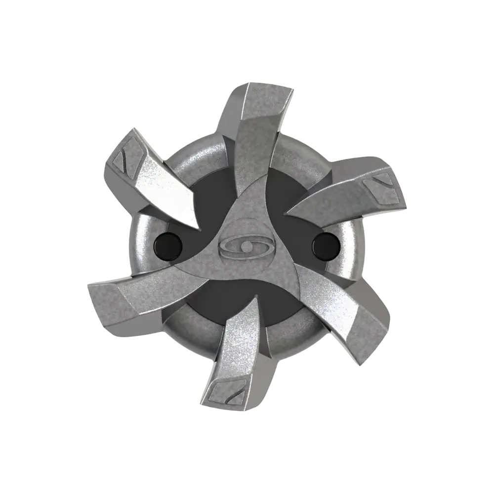 Front view of silver Stealth spikes. 