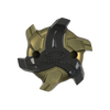 Gold and black spiked shoe cleat with 'Softspikes' branding on a white background