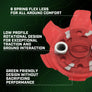 A red Pivix Golf Spike showing the features of the product. 
