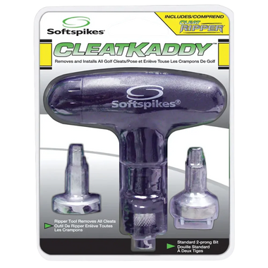 Softspikes CleatKaddy tool with two cleats on a white background