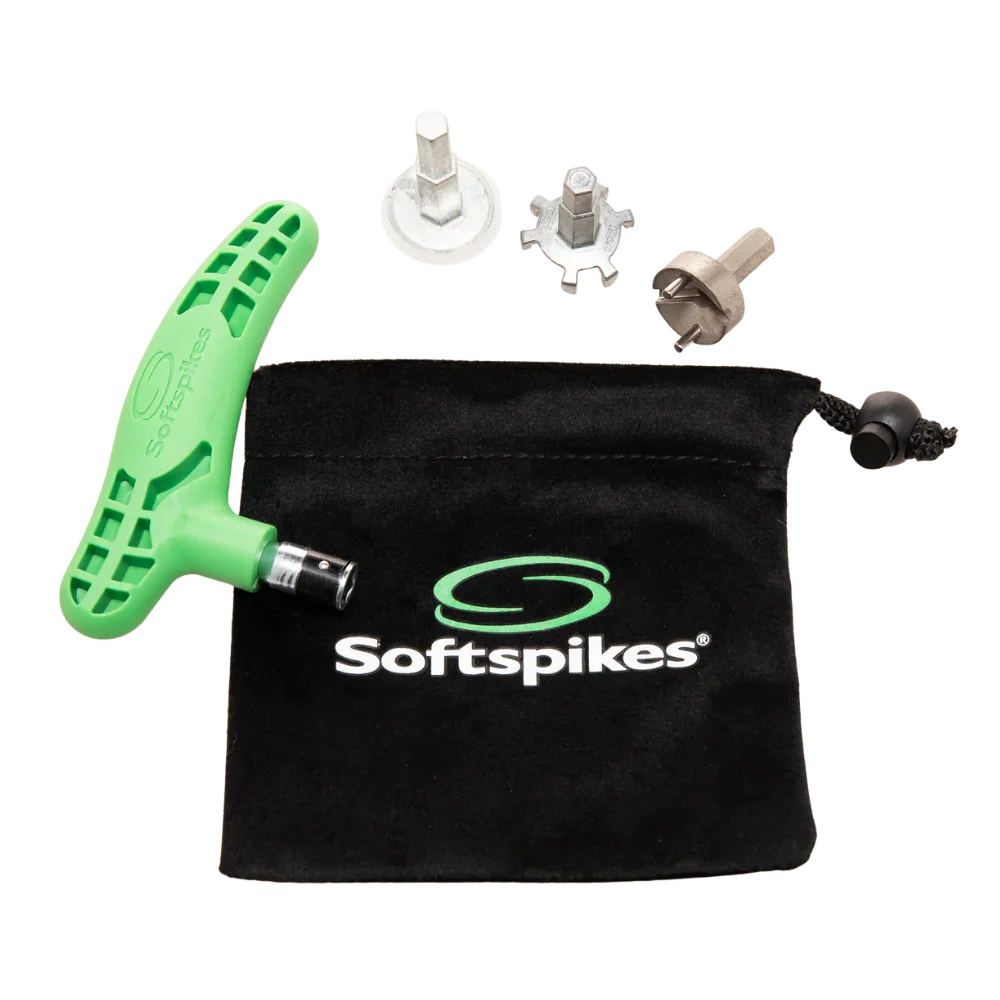 Softspikes Tour Wrench Kit with a black reusable bag. 